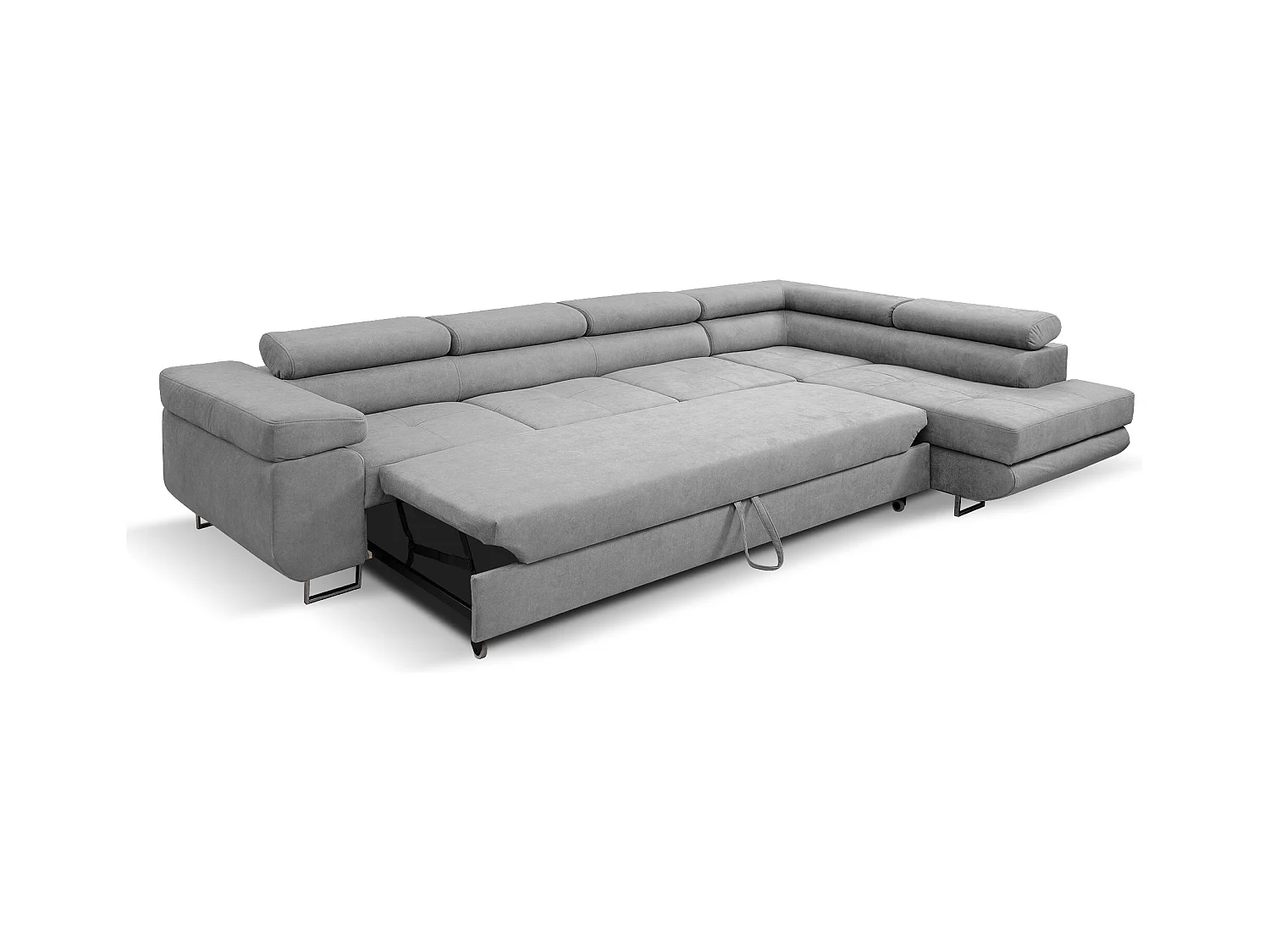 Ecksofa Marlene IV L-Form mit verstellbaren Kopfstützen Schlaffunktion Bettkasten 347 cm rechts (Farbe: hellgrau Vena 17)