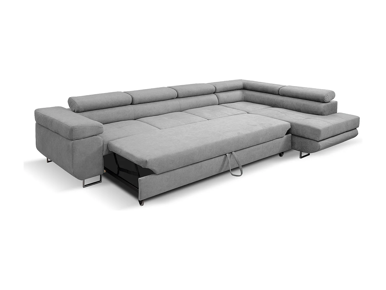 Ecksofa Marlene IV L-Form mit verstellbaren Kopfstützen Schlaffunktion Bettkasten 347 cm rechts (Farbe: hellgrau Vena 17)