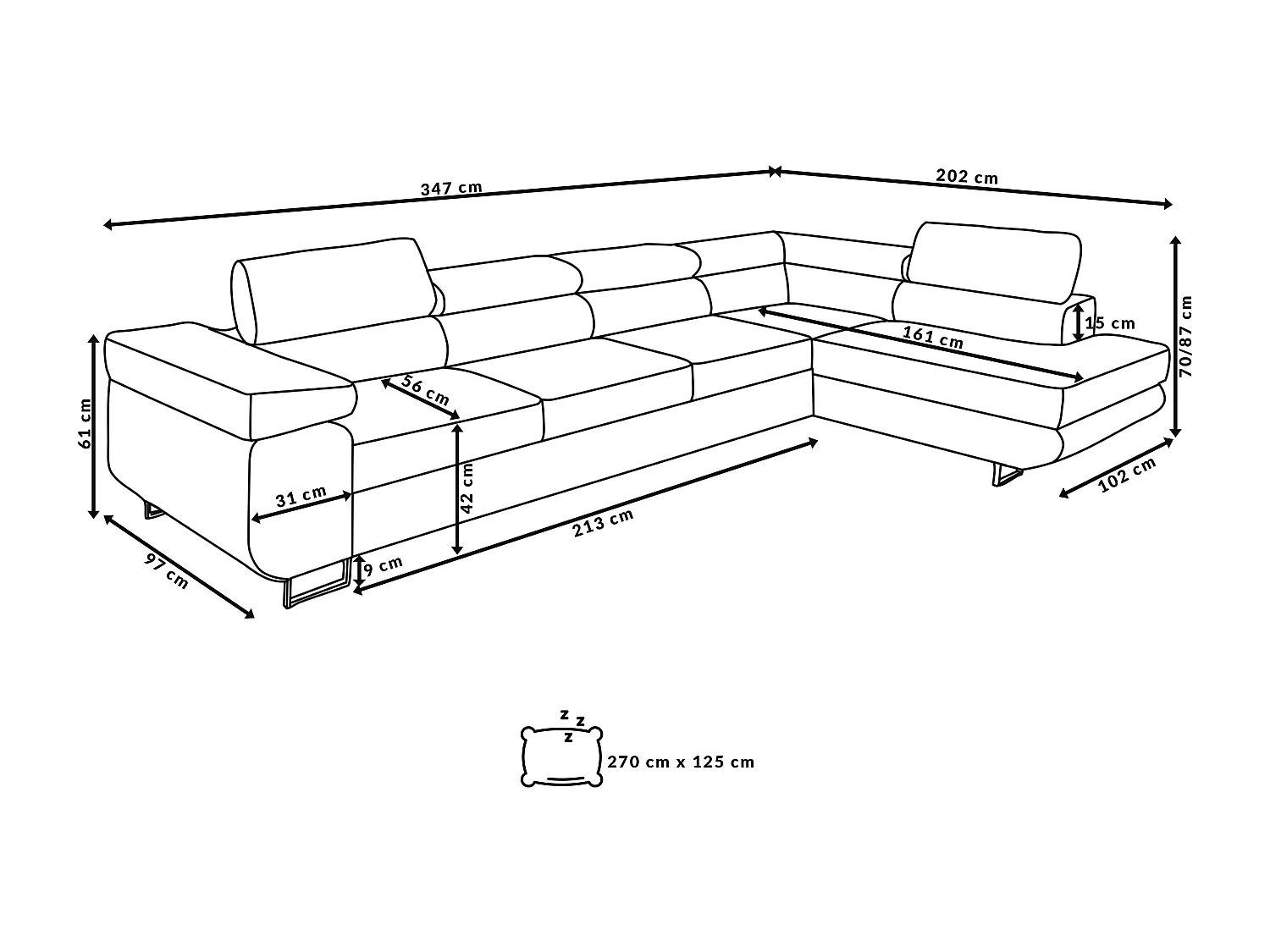 Ecksofa Marlene IV L-Form mit verstellbaren Kopfstützen Schlaffunktion Bettkasten 347 cm rechts (Farbe: hellgrau Vena 17)