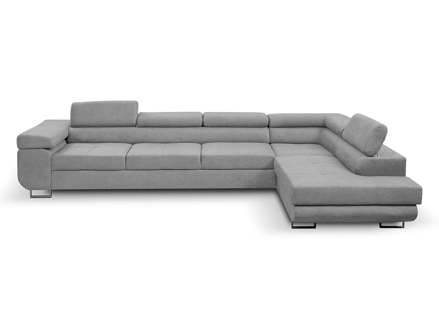 Canapé d'angle en L Marlene IV avec appuie-têtes réglables et fonction couchage, coffre de lit, 347 x 202 cm, droite, gris clair
