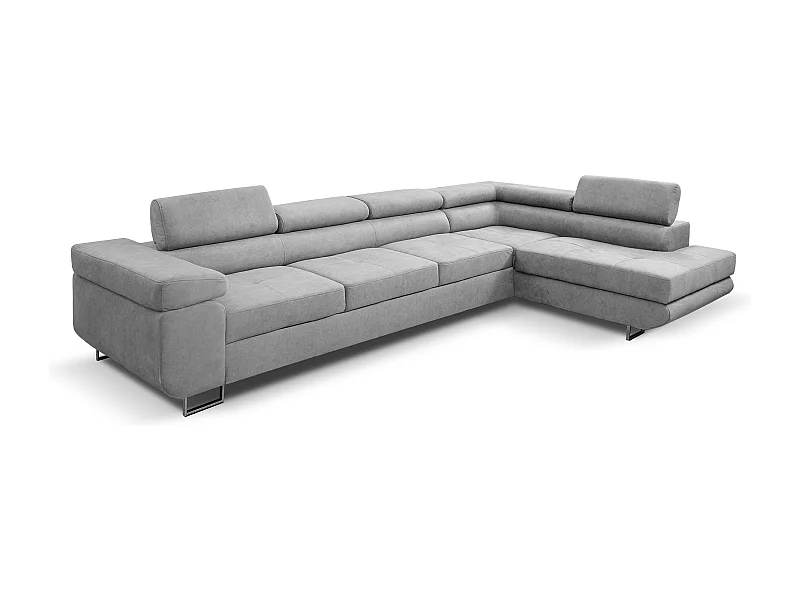 Ecksofa Marlene IV L-Form mit verstellbaren Kopfstützen Schlaffunktion Bettkasten 347 cm rechts (Farbe: hellgrau Vena 17)