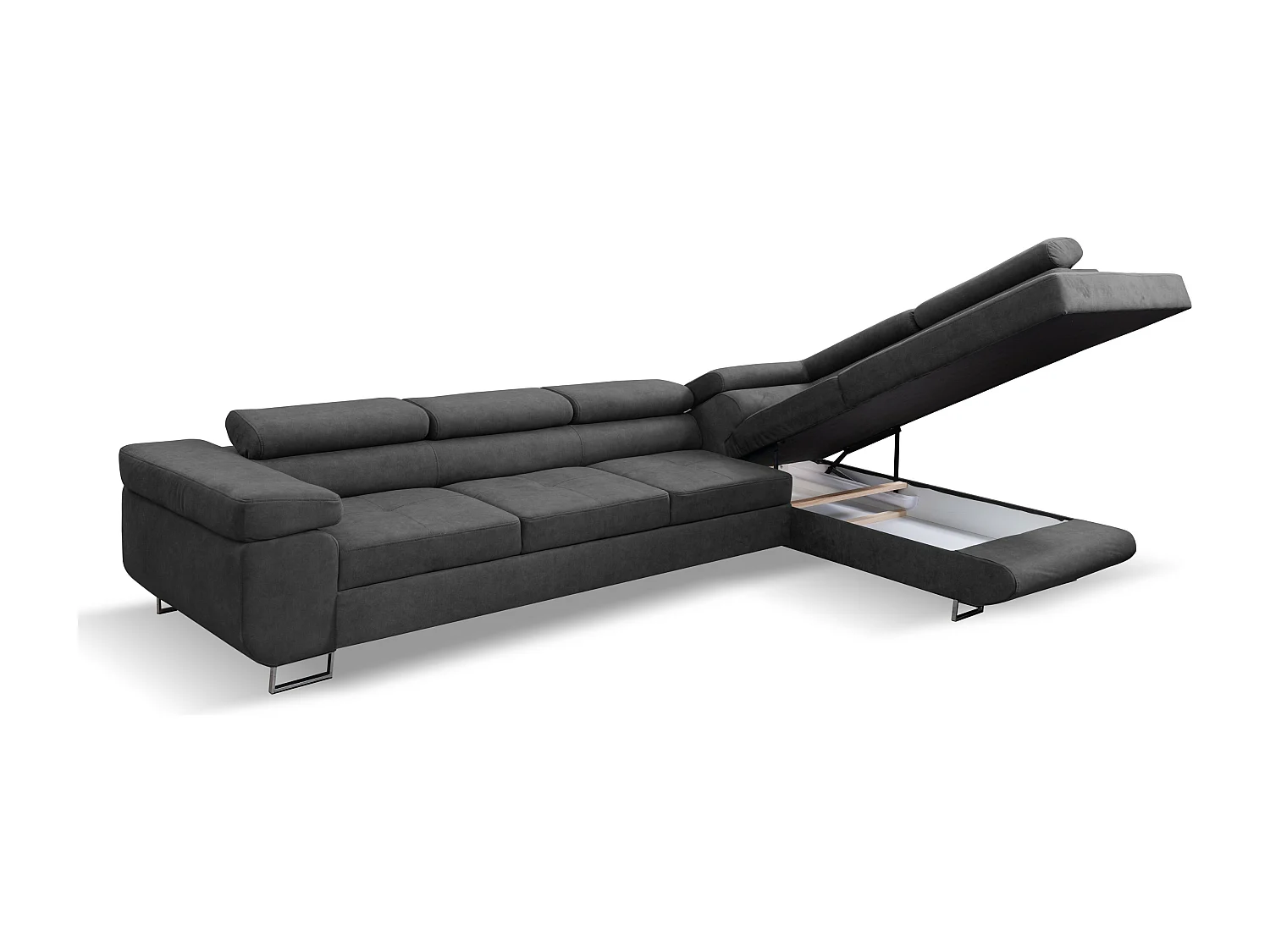 Ecksofa Marlene IV L-Form mit verstellbaren Kopfstützen Schlaffunktion Bettkasten 347 cm Lieferung bis in die Wohnung Wohnzimmer rechts (Farbe: grau Vena 20)