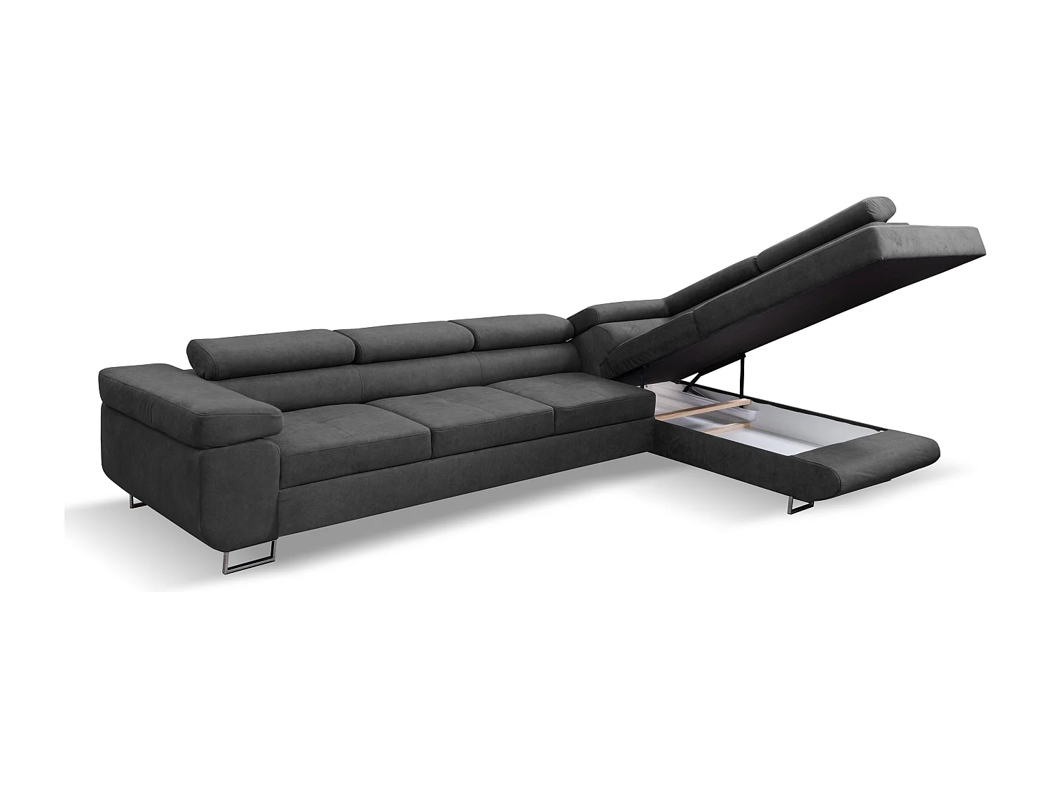 Ecksofa Marlene IV L-Form mit verstellbaren Kopfstützen Schlaffunktion Bettkasten 347 cm Lieferung bis in die Wohnung Wohnzimmer rechts (Farbe: grau Vena 20)