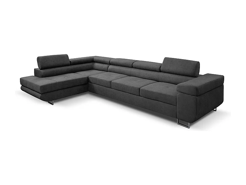 Ecksofa Marlene IV L-Form mit verstellbaren Kopfstützen Schlaffunktion Bettkasten 347 cm Lieferung bis in die Wohnung Wohnzimmer links (Farbe: grau Vena 20)