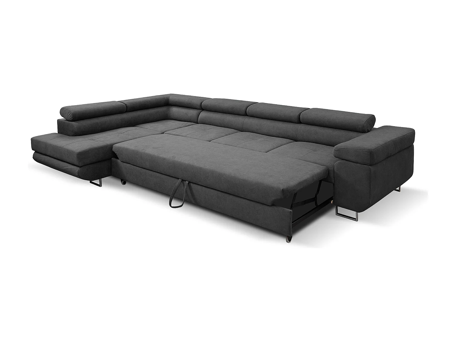 Ecksofa Marlene IV L-Form mit verstellbaren Kopfstützen Schlaffunktion Bettkasten 347 cm Lieferung bis in die Wohnung Wohnzimmer links (Farbe: grau Vena 20)