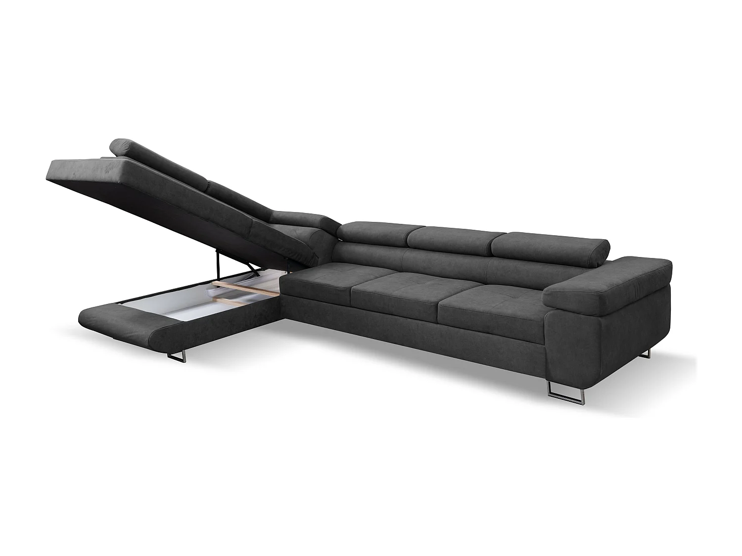 Ecksofa Marlene IV L-Form mit verstellbaren Kopfstützen Schlaffunktion Bettkasten 347 cm Lieferung bis in die Wohnung Wohnzimmer links (Farbe: grau Vena 20)