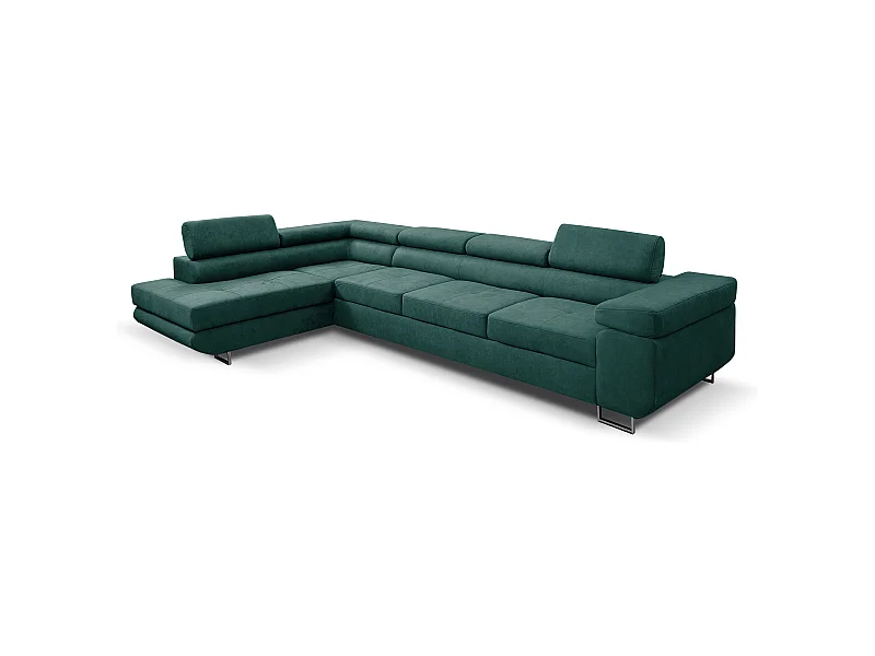 Ecksofa Marlene IV L-Form mit verstellbaren Kopfstützen Schlaffunktion Bettkasten 347 cm Lieferung bis in die Wohnung Wohnzimmer links (Farbe: grün Vena 16)