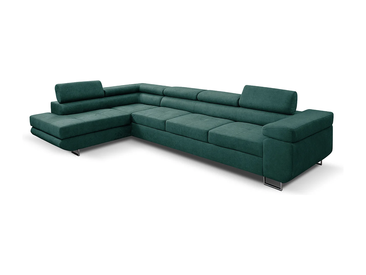 Ecksofa Marlene IV L-Form mit verstellbaren Kopfstützen Schlaffunktion Bettkasten 347 cm Lieferung bis in die Wohnung Wohnzimmer links (Farbe: grün Vena 16)