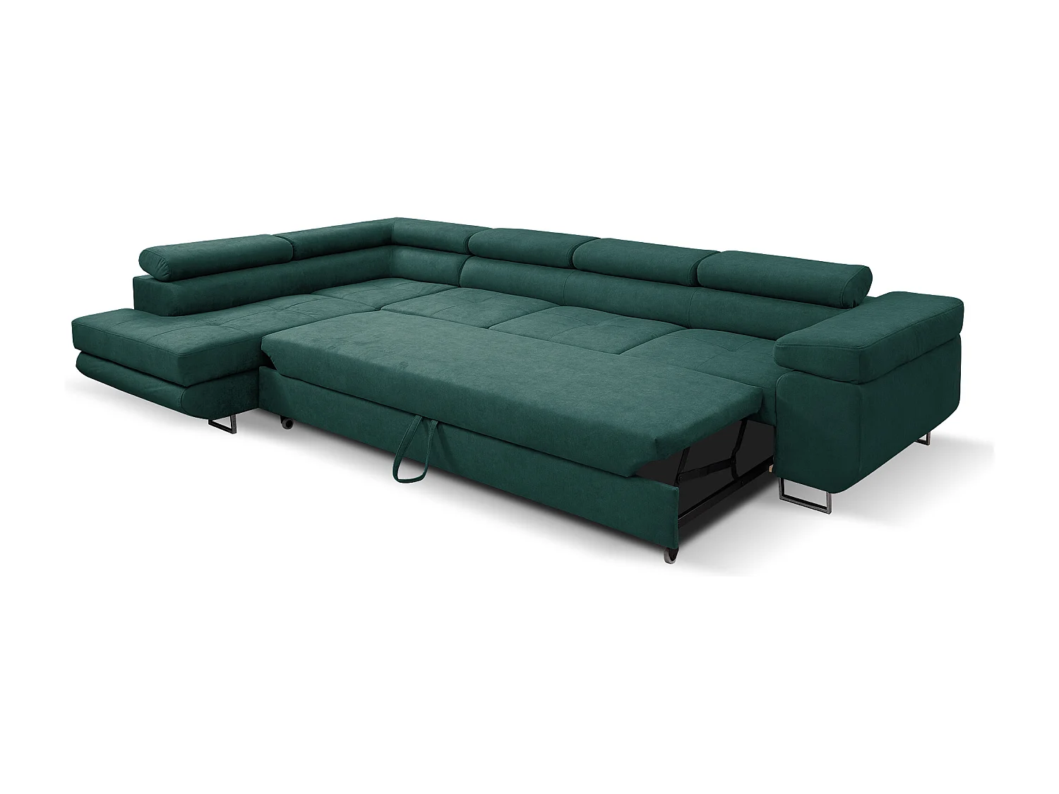 Ecksofa Marlene IV L-Form mit verstellbaren Kopfstützen Schlaffunktion Bettkasten 347 cm Lieferung bis in die Wohnung Wohnzimmer links (Farbe: grün Vena 16)