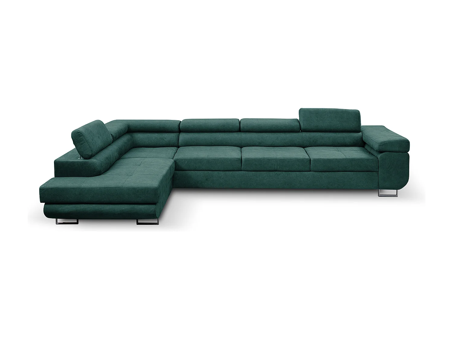 Ecksofa Marlene IV L-Form mit verstellbaren Kopfstützen Schlaffunktion Bettkasten 347 cm Lieferung bis in die Wohnung Wohnzimmer links (Farbe: grün Vena 16)