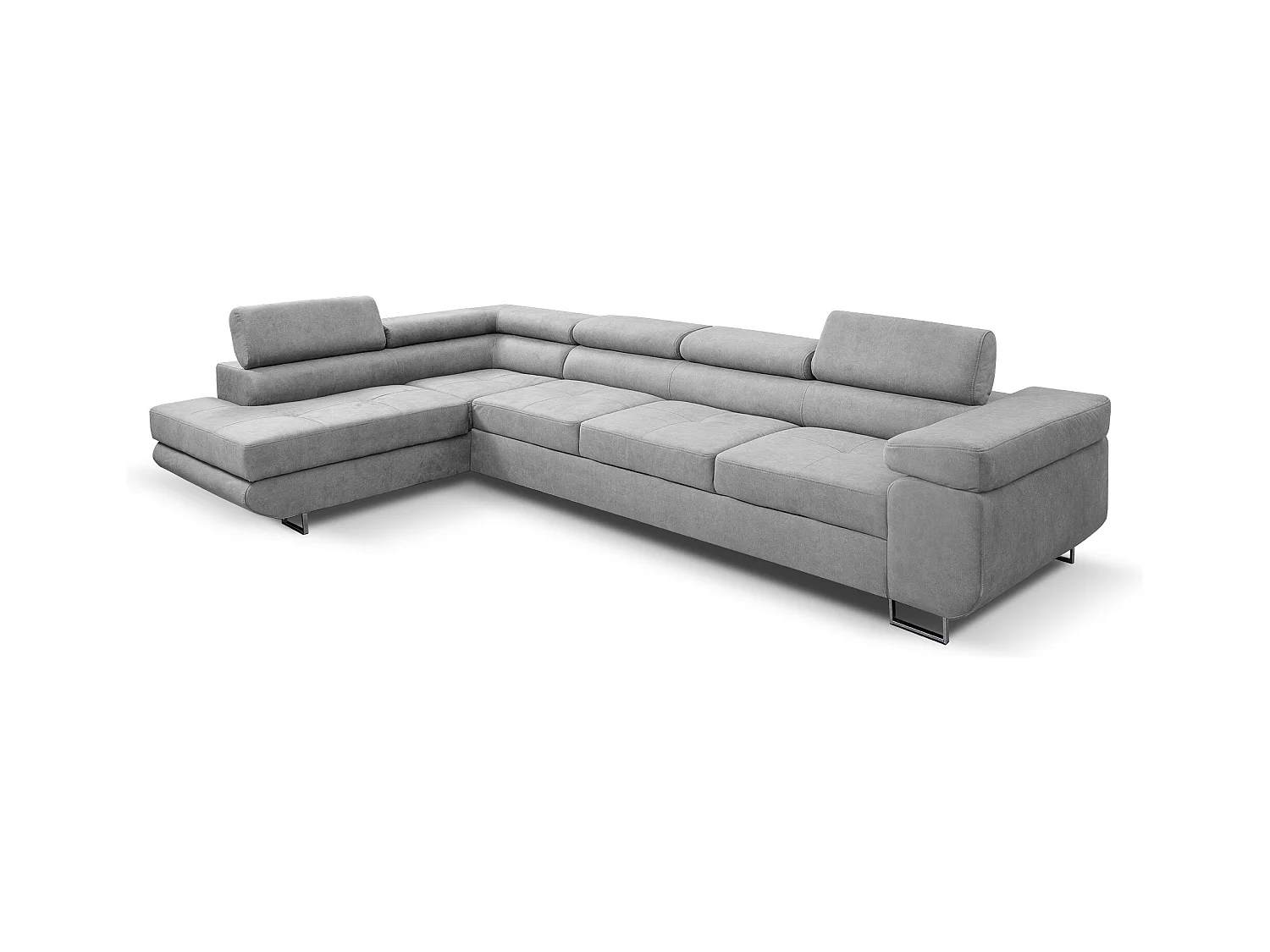 Ecksofa Marlene IV L-Form mit verstellbaren Kopfstützen Schlaffunktion Bettkasten 347 cm Lieferung bis in die Wohnung Wohnzimmer links (Farbe: hellgrau Vena 17)