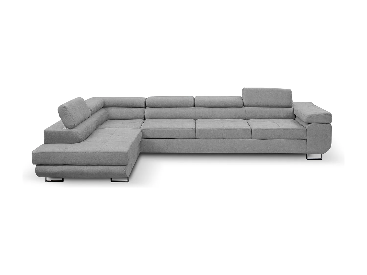 Ecksofa Marlene IV L-Form mit verstellbaren Kopfstützen Schlaffunktion Bettkasten 347 cm Lieferung bis in die Wohnung Wohnzimmer links (Farbe: hellgrau Vena 17)