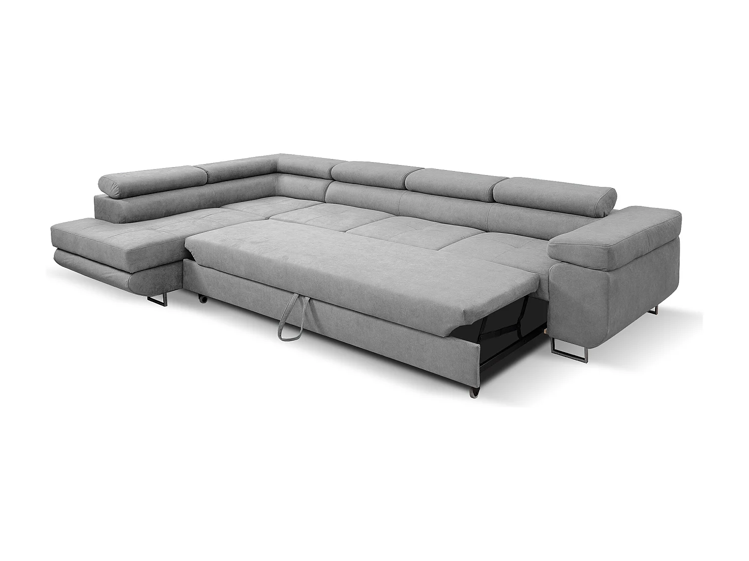 Ecksofa Marlene IV L-Form mit verstellbaren Kopfstützen Schlaffunktion Bettkasten 347 cm Lieferung bis in die Wohnung Wohnzimmer links (Farbe: hellgrau Vena 17)