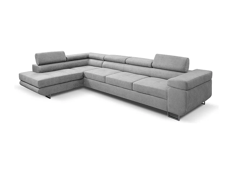 Ecksofa Marlene IV L-Form mit verstellbaren Kopfstützen Schlaffunktion Bettkasten 347 cm Lieferung bis in die Wohnung Wohnzimmer links (Farbe: hellgrau Vena 17)