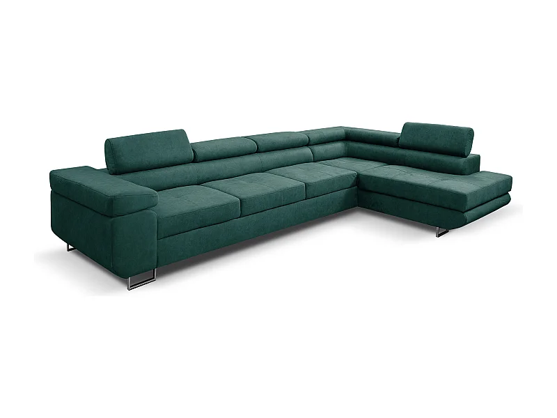 Ecksofa Marlene IV L-Form mit verstellbaren Kopfstützen Schlaffunktion Bettkasten 347 cm Lieferung bis in die Wohnung Wohnzimmer rechts (Farbe: grün Vena 16)