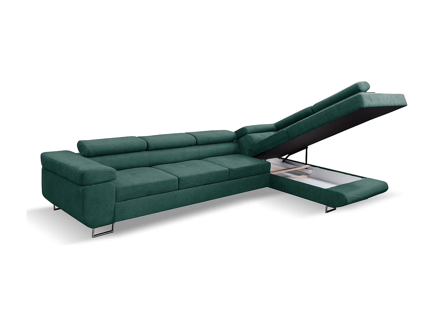 Ecksofa Marlene IV L-Form mit verstellbaren Kopfstützen Schlaffunktion Bettkasten 347 cm Lieferung bis in die Wohnung Wohnzimmer rechts (Farbe: grün Vena 16)