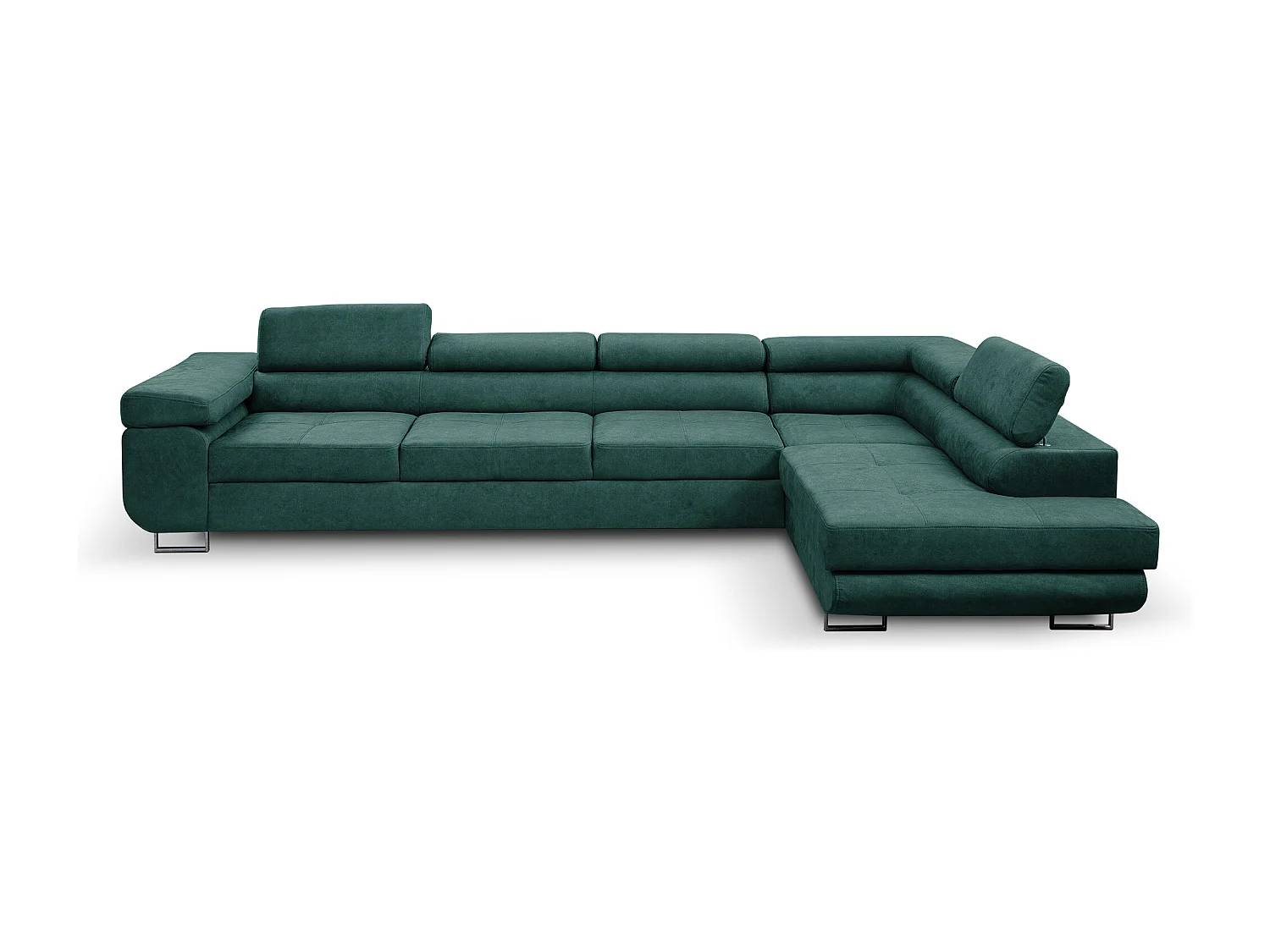 Ecksofa Marlene IV L-Form mit verstellbaren Kopfstützen Schlaffunktion Bettkasten 347 cm Lieferung bis in die Wohnung Wohnzimmer rechts (Farbe: grün Vena 16)