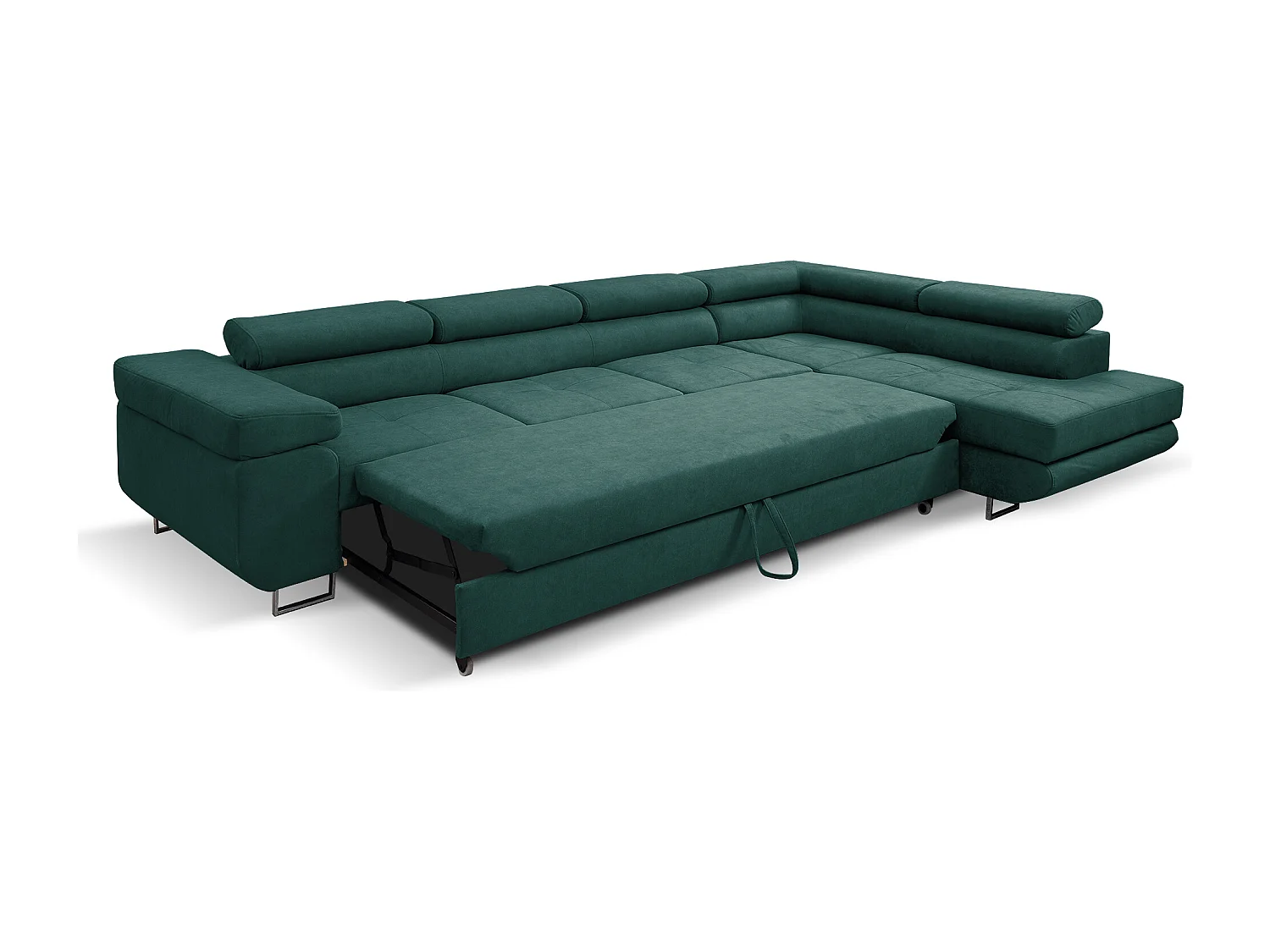 Ecksofa Marlene IV L-Form mit verstellbaren Kopfstützen Schlaffunktion Bettkasten 347 cm Lieferung bis in die Wohnung Wohnzimmer rechts (Farbe: grün Vena 16)