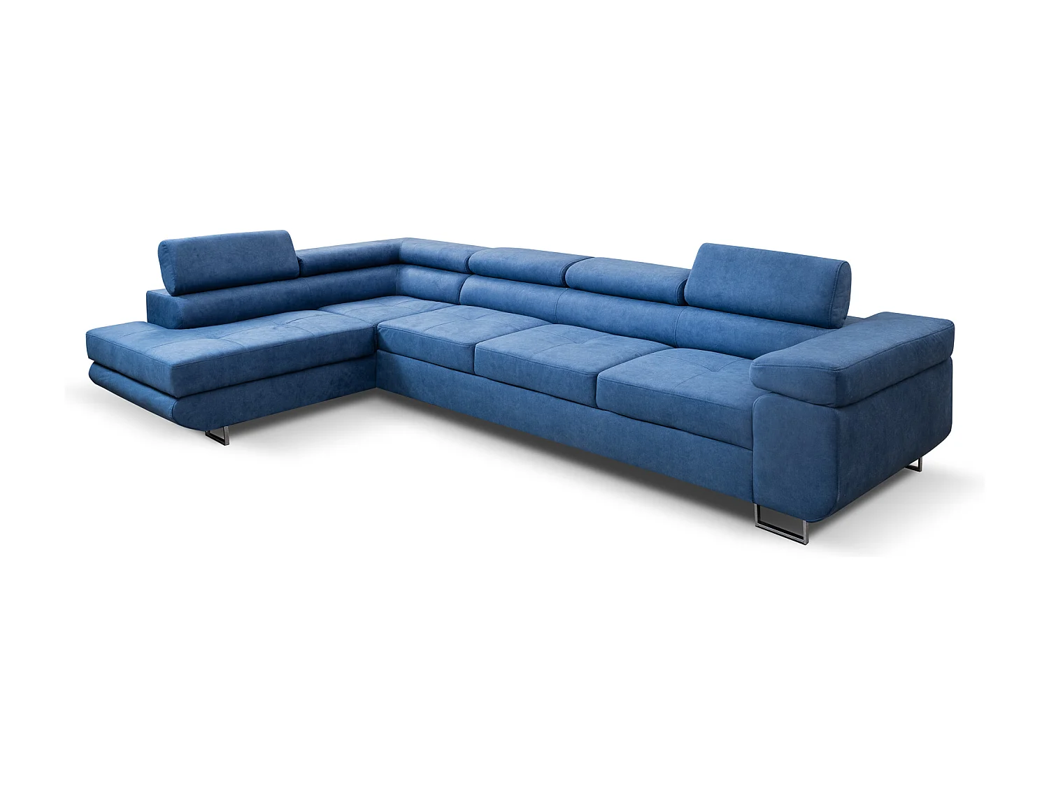 Ecksofa Marlene IV L-Form mit verstellbaren Kopfstützen Schlaffunktion Bettkasten 347 cm Lieferung bis in die Wohnung Wohnzimmer links (Farbe: blau Vena 12)