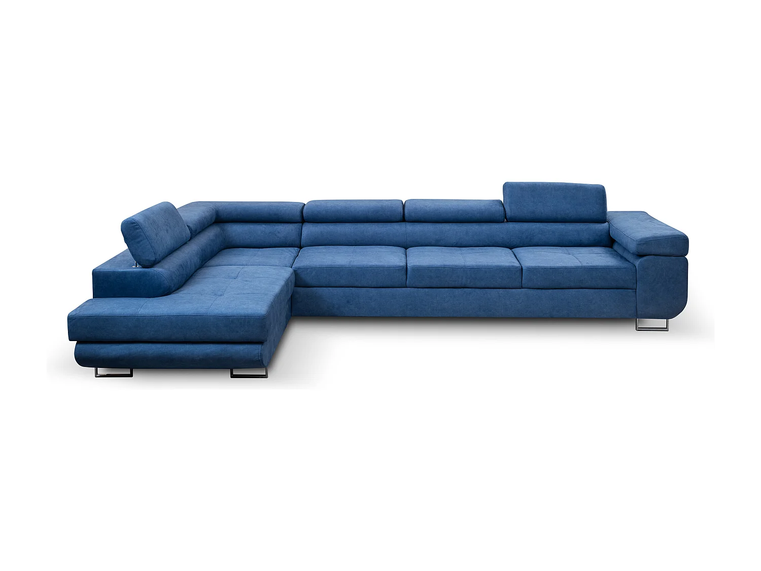 Ecksofa Marlene IV L-Form mit verstellbaren Kopfstützen Schlaffunktion Bettkasten 347 cm Lieferung bis in die Wohnung Wohnzimmer links (Farbe: blau Vena 12)