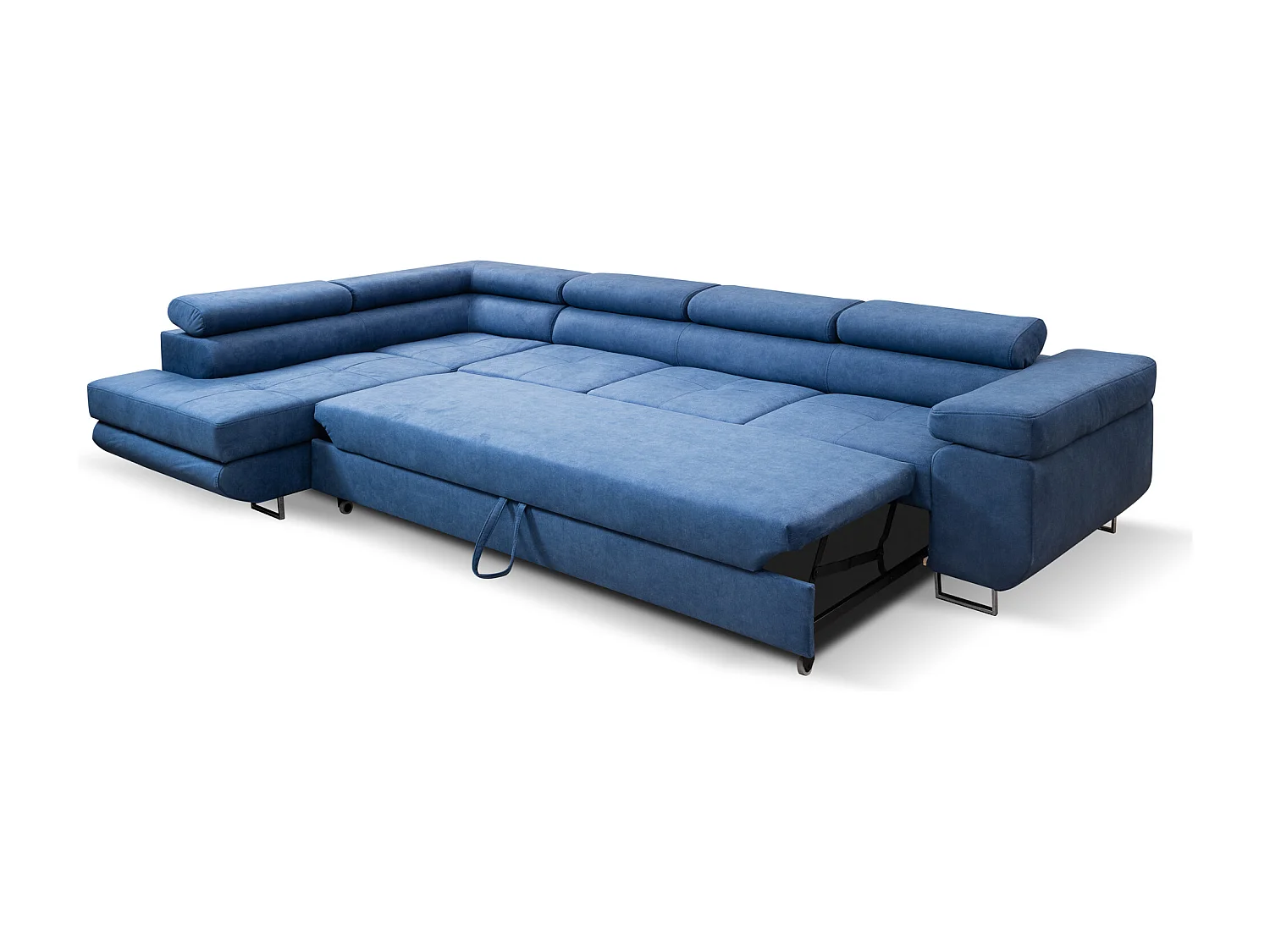 Ecksofa Marlene IV L-Form mit verstellbaren Kopfstützen Schlaffunktion Bettkasten 347 cm Lieferung bis in die Wohnung Wohnzimmer links (Farbe: blau Vena 12)