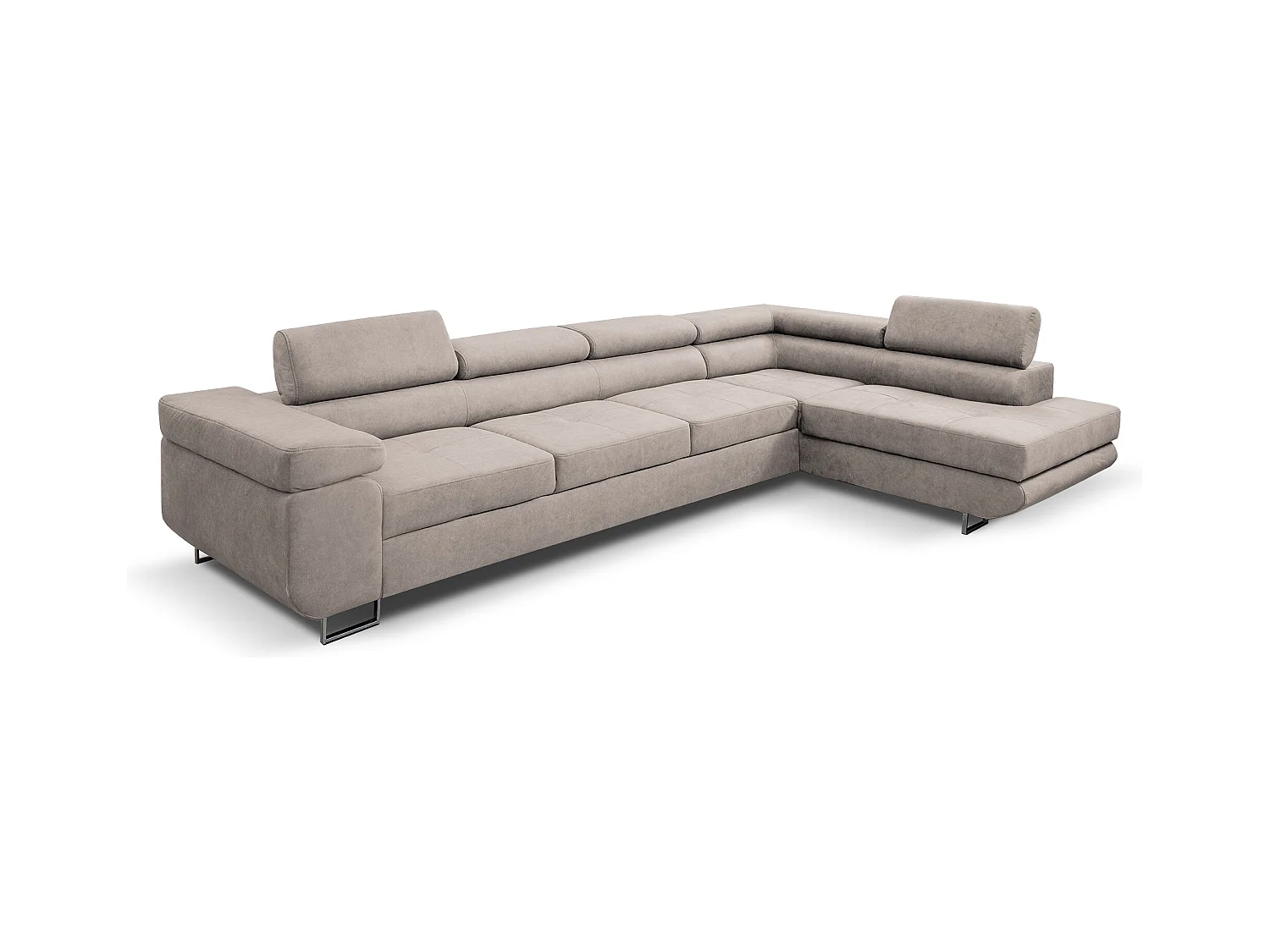 Ecksofa Marlene IV L-Form mit verstellbaren Kopfstützen Schlaffunktion Bettkasten 347 cm Lieferung bis in die Wohnung Wohnzimmer rechts (Farbe: beige Vena 07)