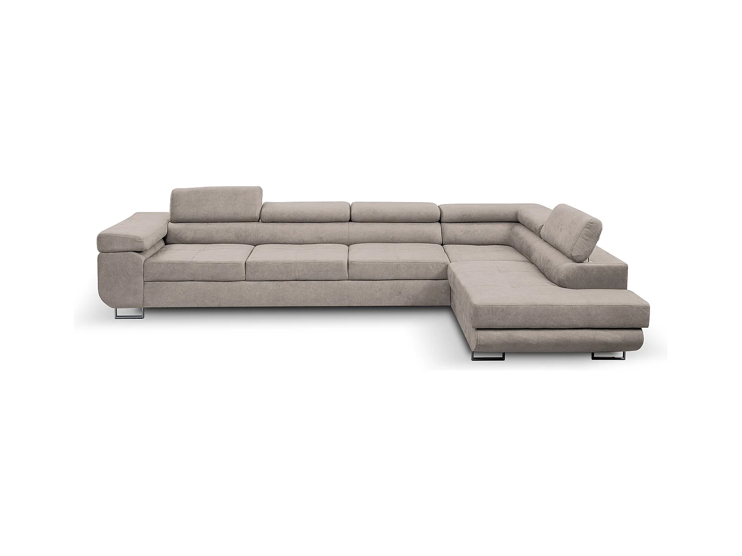 Ecksofa Marlene IV L-Form mit verstellbaren Kopfstützen Schlaffunktion Bettkasten 347 cm Lieferung bis in die Wohnung Wohnzimmer rechts (Farbe: beige Vena 07)