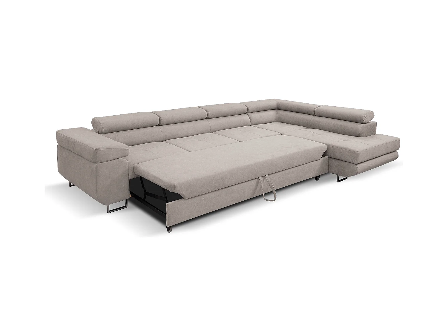Ecksofa Marlene IV L-Form mit verstellbaren Kopfstützen Schlaffunktion Bettkasten 347 cm Lieferung bis in die Wohnung Wohnzimmer rechts (Farbe: beige Vena 07)