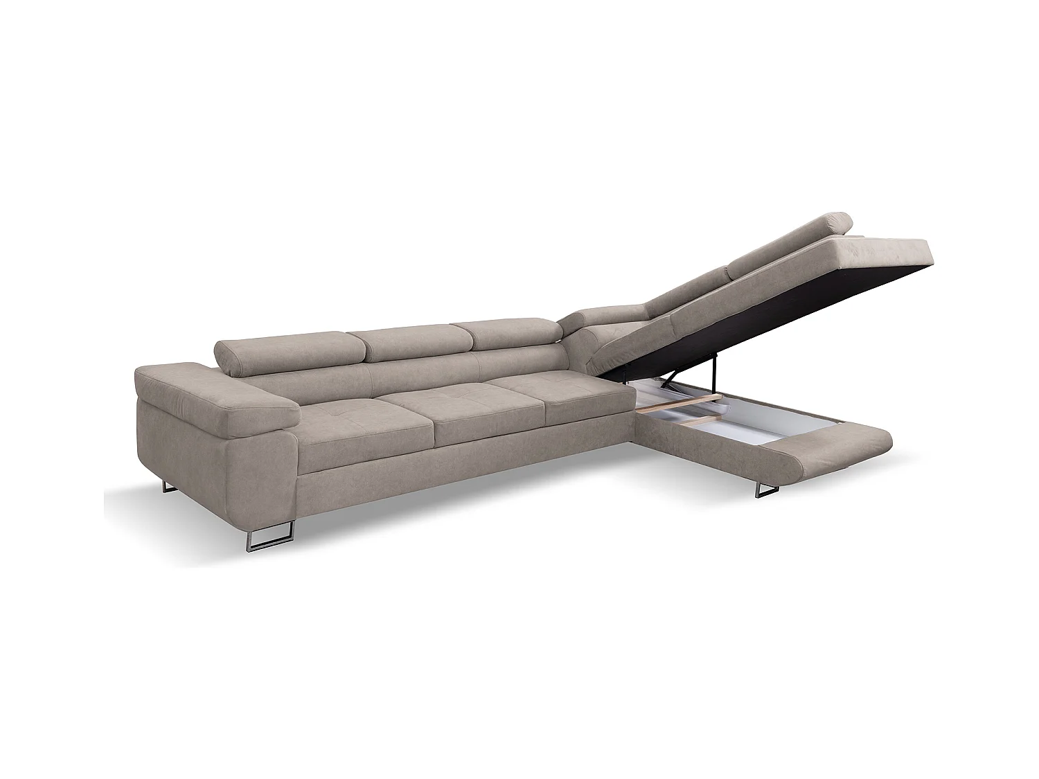 Ecksofa Marlene IV L-Form mit verstellbaren Kopfstützen Schlaffunktion Bettkasten 347 cm Lieferung bis in die Wohnung Wohnzimmer rechts (Farbe: beige Vena 07)