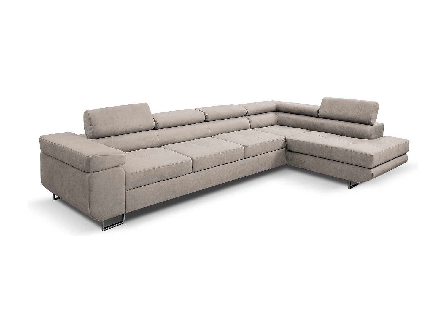 Ecksofa Marlene IV L-Form mit verstellbaren Kopfstützen Schlaffunktion Bettkasten 347 cm Lieferung bis in die Wohnung Wohnzimmer rechts (Farbe: beige Vena 07)