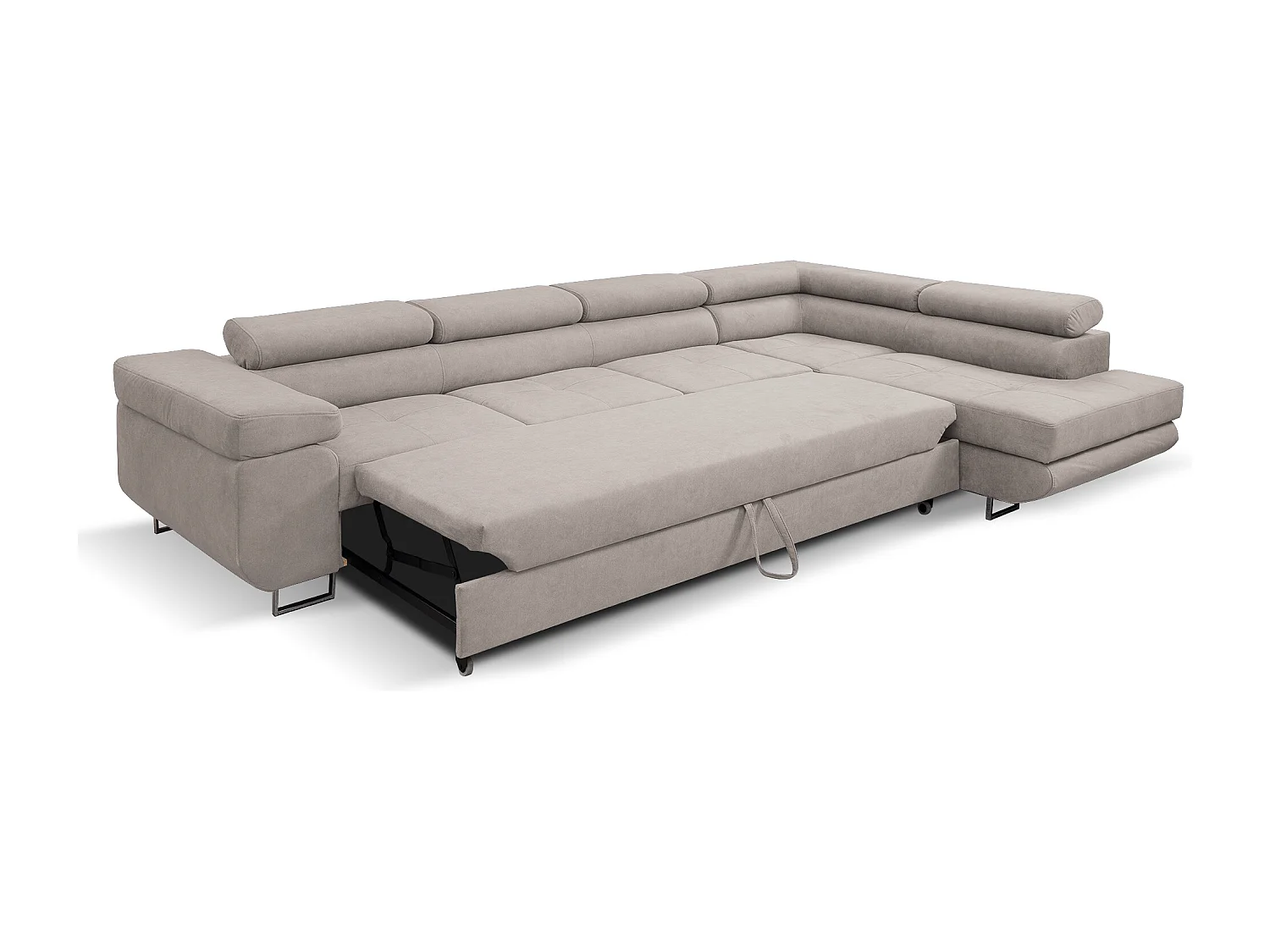 Ecksofa Marlene IV L-Form mit verstellbaren Kopfstützen Schlaffunktion Bettkasten 347 cm Lieferung bis in die Wohnung Wohnzimmer rechts (Farbe: beige Vena 07)