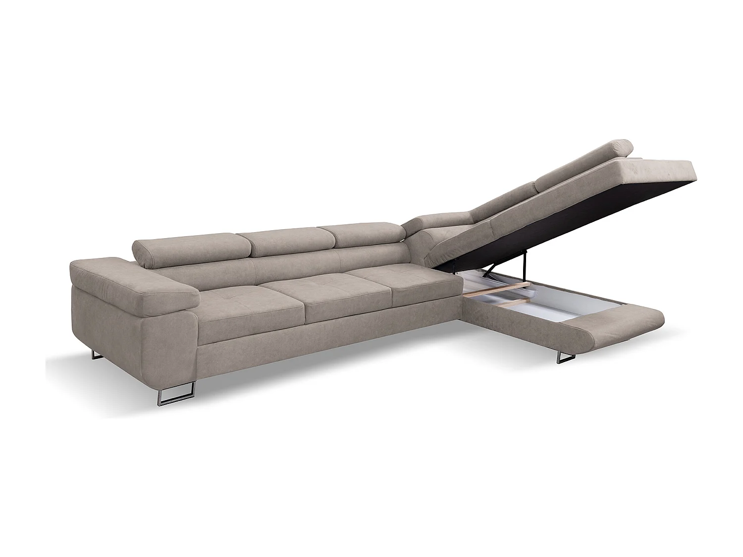 Ecksofa Marlene IV L-Form mit verstellbaren Kopfstützen Schlaffunktion Bettkasten 347 cm Lieferung bis in die Wohnung Wohnzimmer rechts (Farbe: beige Vena 07)