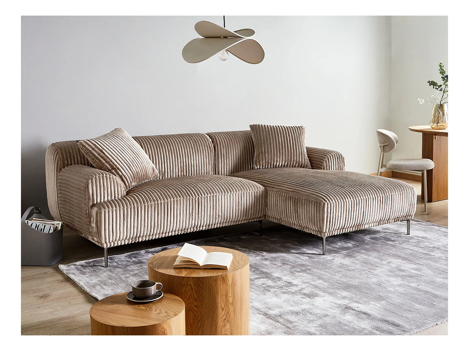 Sofá esquinero STENUM Pana Marrón claro Izquierda