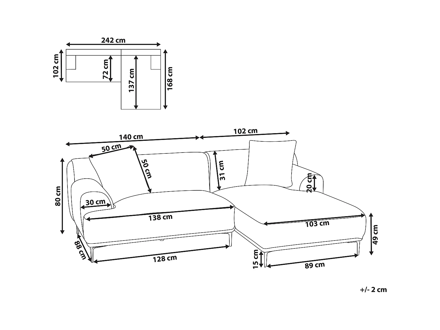 Sofá esquinero STENUM Pana Marrón claro Izquierda