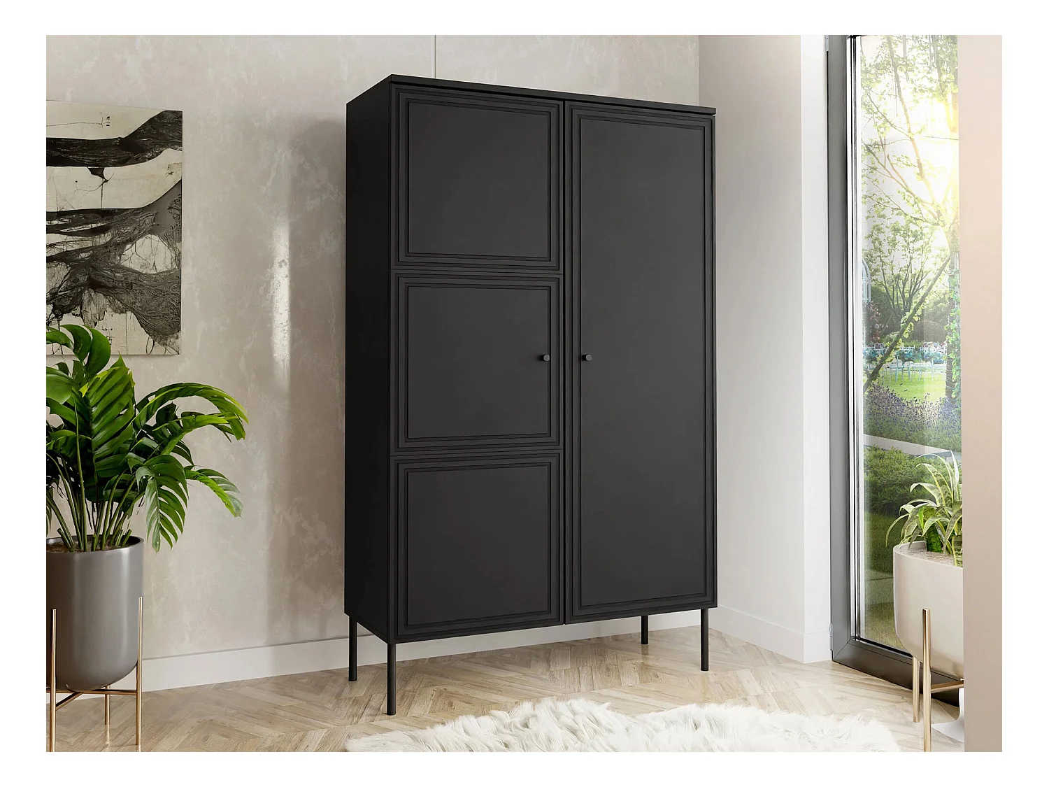Étagère Monciru 105, Avec des portes|Fermé, Stratifié|MDF, 166x100x39cm, Noir