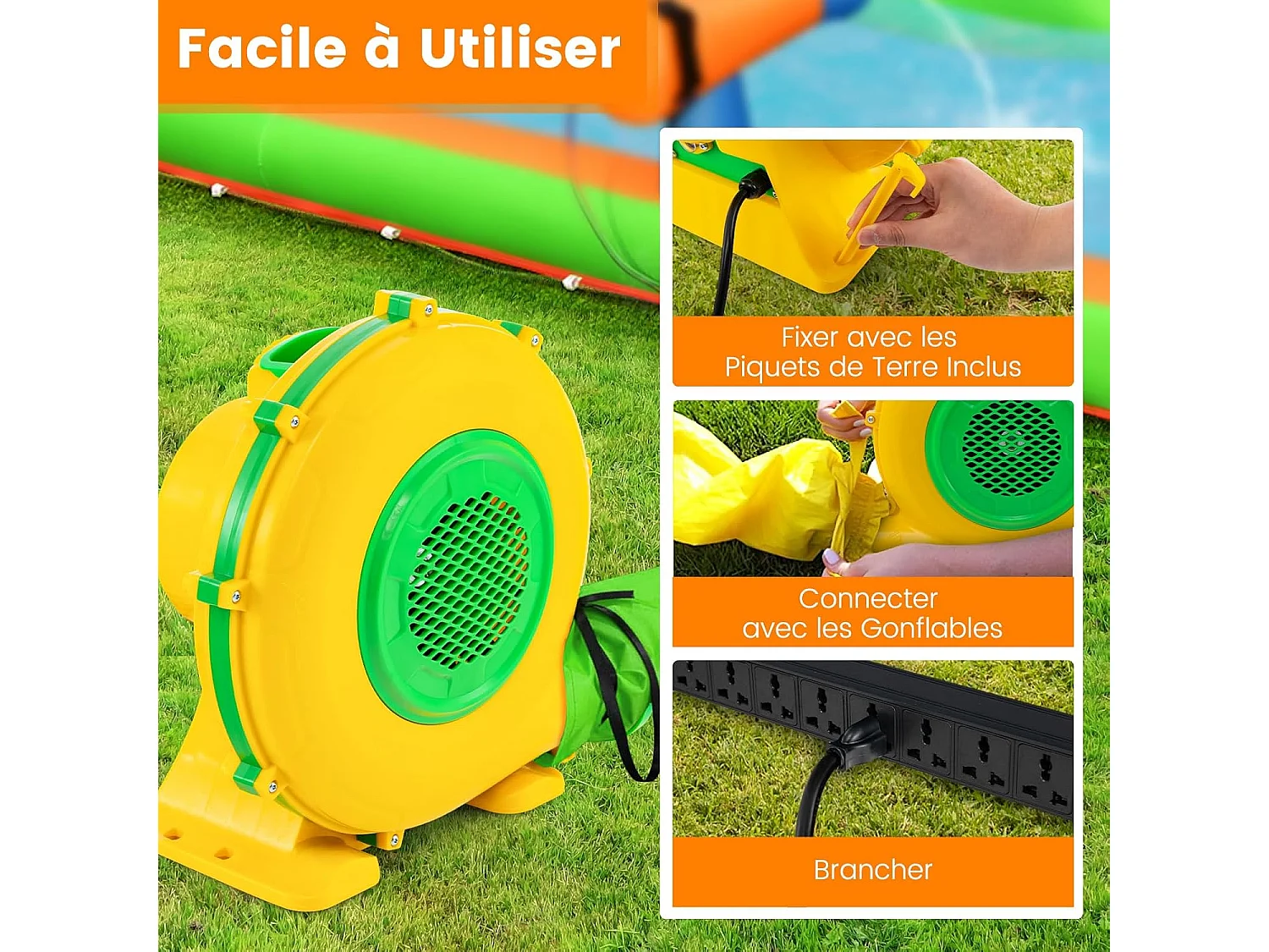 Gonfleur Électrique 950W avec Poignée Pratique & Piquets de Sol, Pompe à Air Électrique avec Cordon 4M, Souffleur d'air pour Château Gonflable & Toboggan (950W)