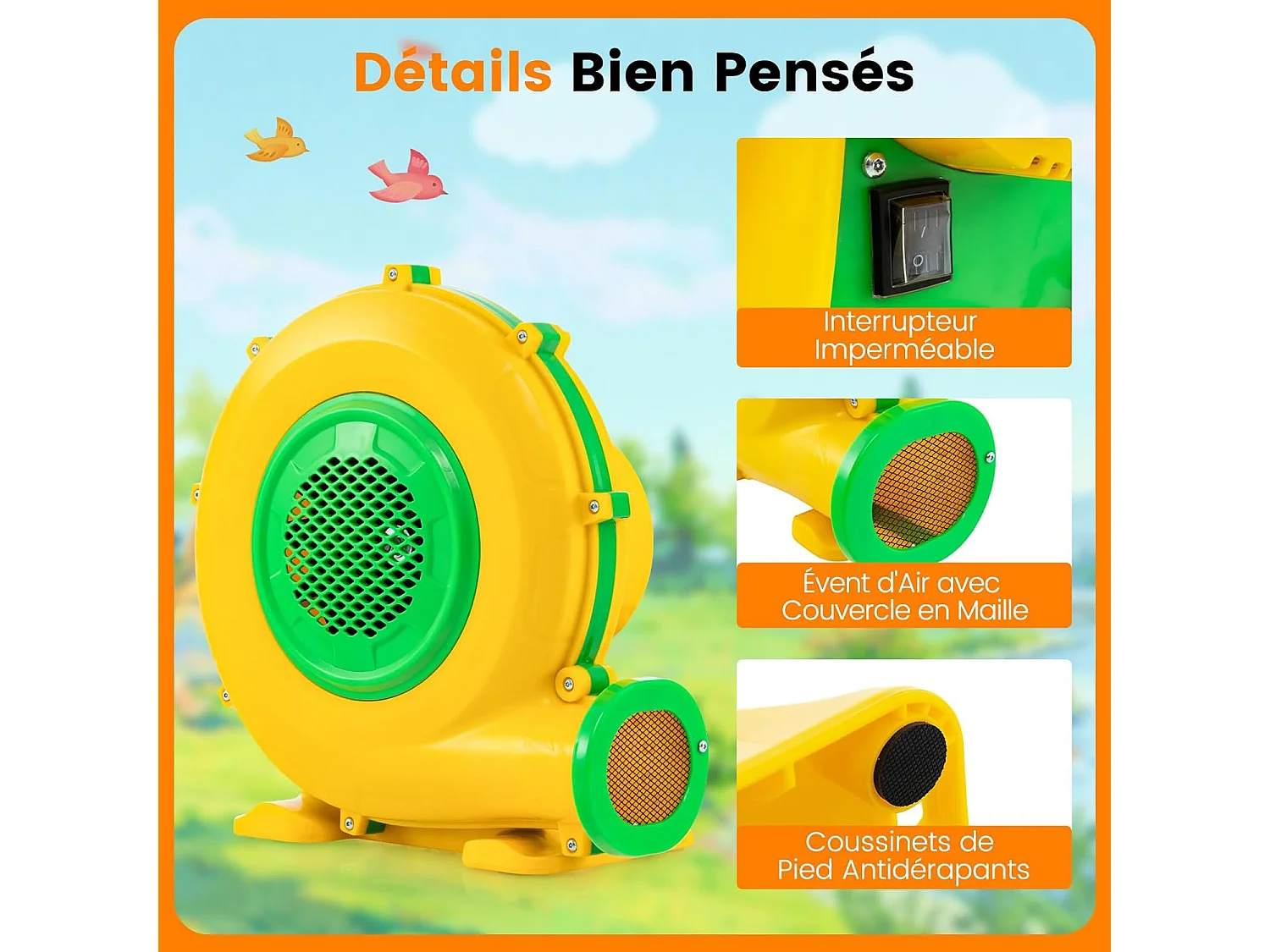 Gonfleur Électrique 950W avec Poignée Pratique & Piquets de Sol, Pompe à Air Électrique avec Cordon 4M, Souffleur d'air pour Château Gonflable & Toboggan (950W)