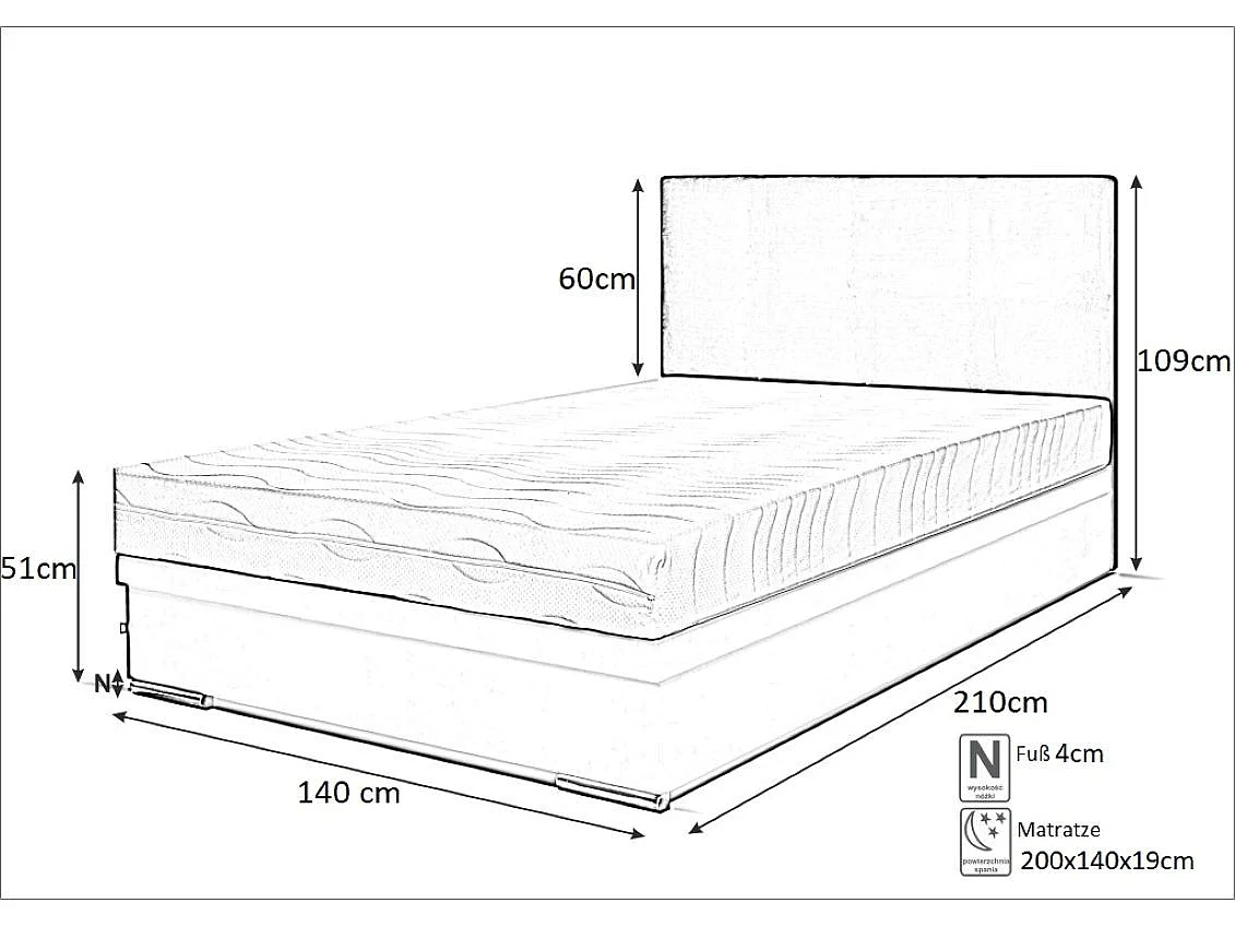 Boxspringbett Sizilien mit Bettkasten ohne Matratze Doppelbett, Polsterbett, 140 x 200 cm, rosa
