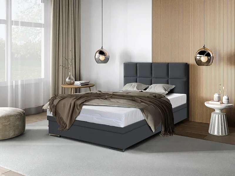 Boxspringbett Sizilien mit Bettkasten ohne Matratze Doppelbett, Polsterbett, 140 x 200 cm, grau