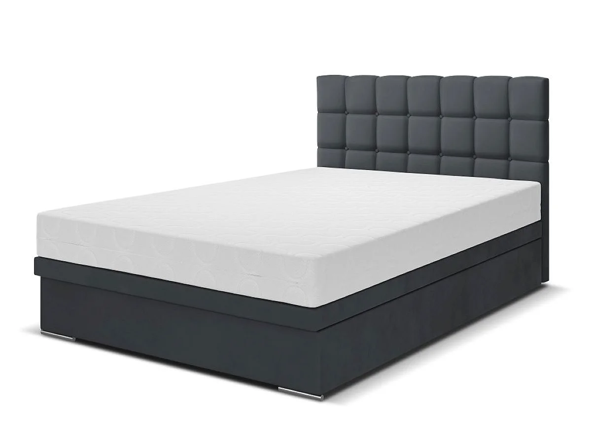 Lit à sommier tapissier Venezia avec sommier sans matelas, lit double, lit rembourré 160 x 200 cm, gris