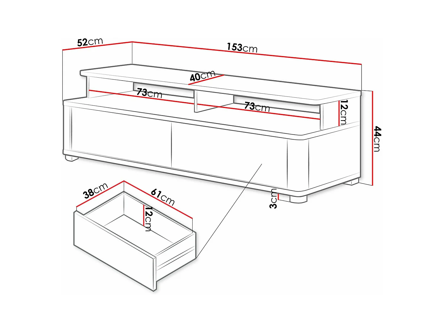 Meuble TV Melsali 104, Sonoma chêne|Graphite, 153x44x52cm
