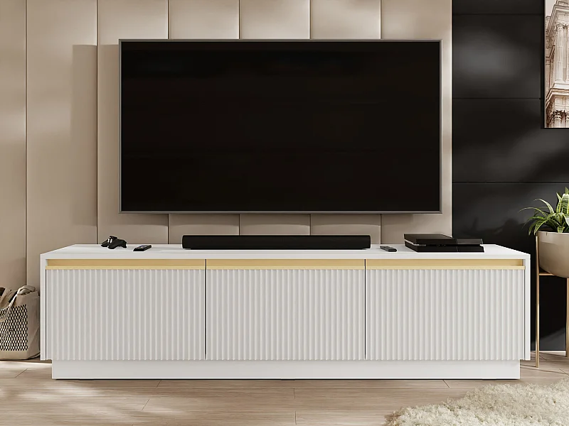 Meuble TV Sorbela 103, Blanc|Doré, 182x42x39cm