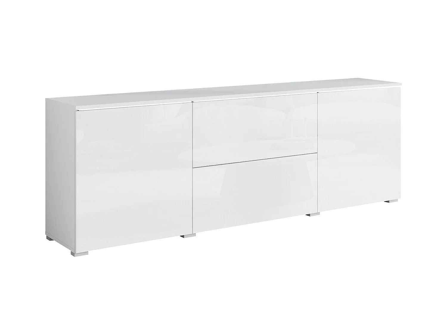 Meuble TV Sarasota 190, Blanc|Blanc brillant, 180x62x35cm