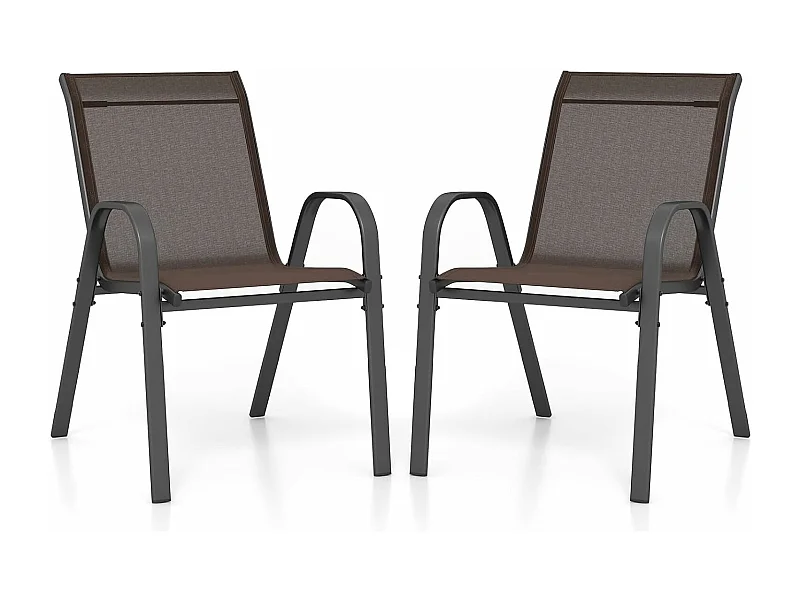 Set van 2 tuinstoelen voor buiten met metalen frame, stapelbare, ademende stoffen eetkamerstoel, tuinfauteuil, draagvermogen 150 kg (bruin, 2 stuks)