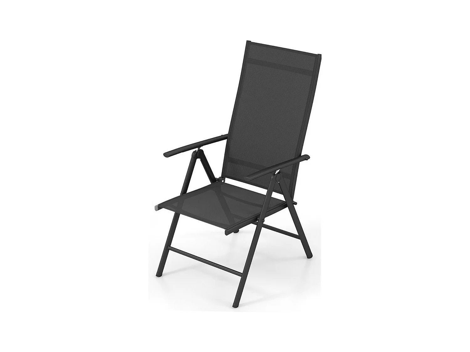 Chaise de Jardin Pliante avec Cadre Métallique, Fauteuil d’Extérieur avec Dossier Réglable sur 7 Positions, Chaise de Salle à Manger, Charge 180 KG (Noir,1)