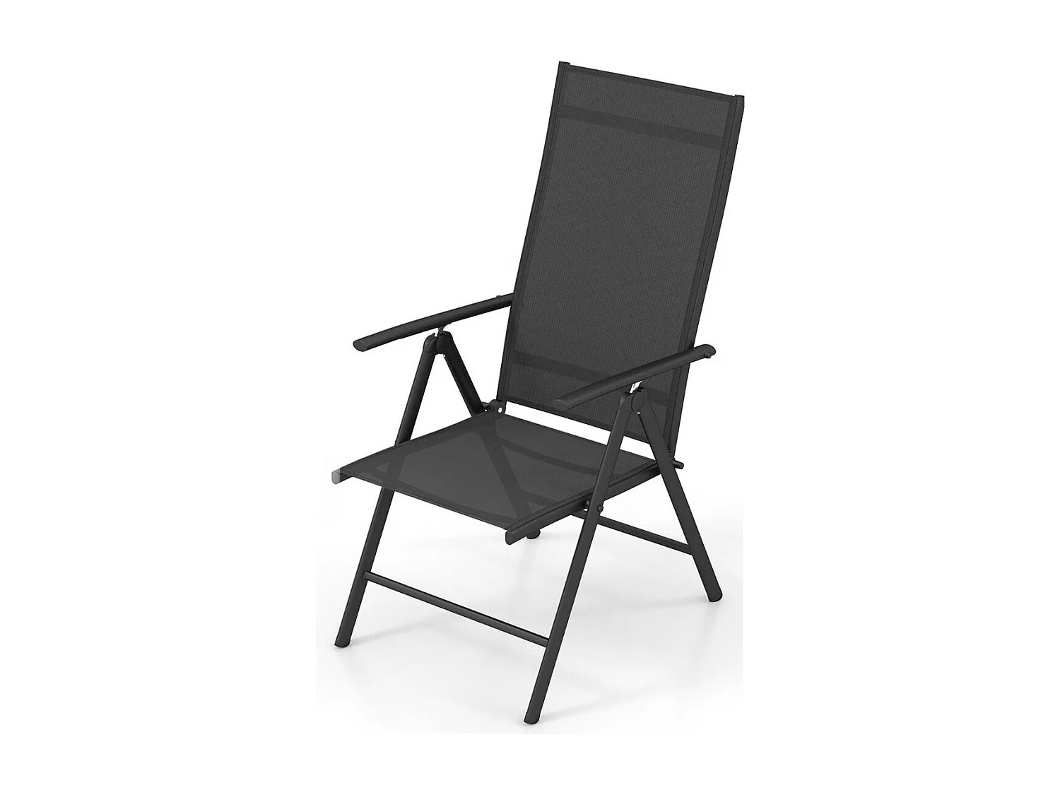 Chaise de Jardin Pliante avec Cadre Métallique, Fauteuil d’Extérieur avec Dossier Réglable sur 7 Positions, Chaise de Salle à Manger, Charge 180 KG (Noir,1)