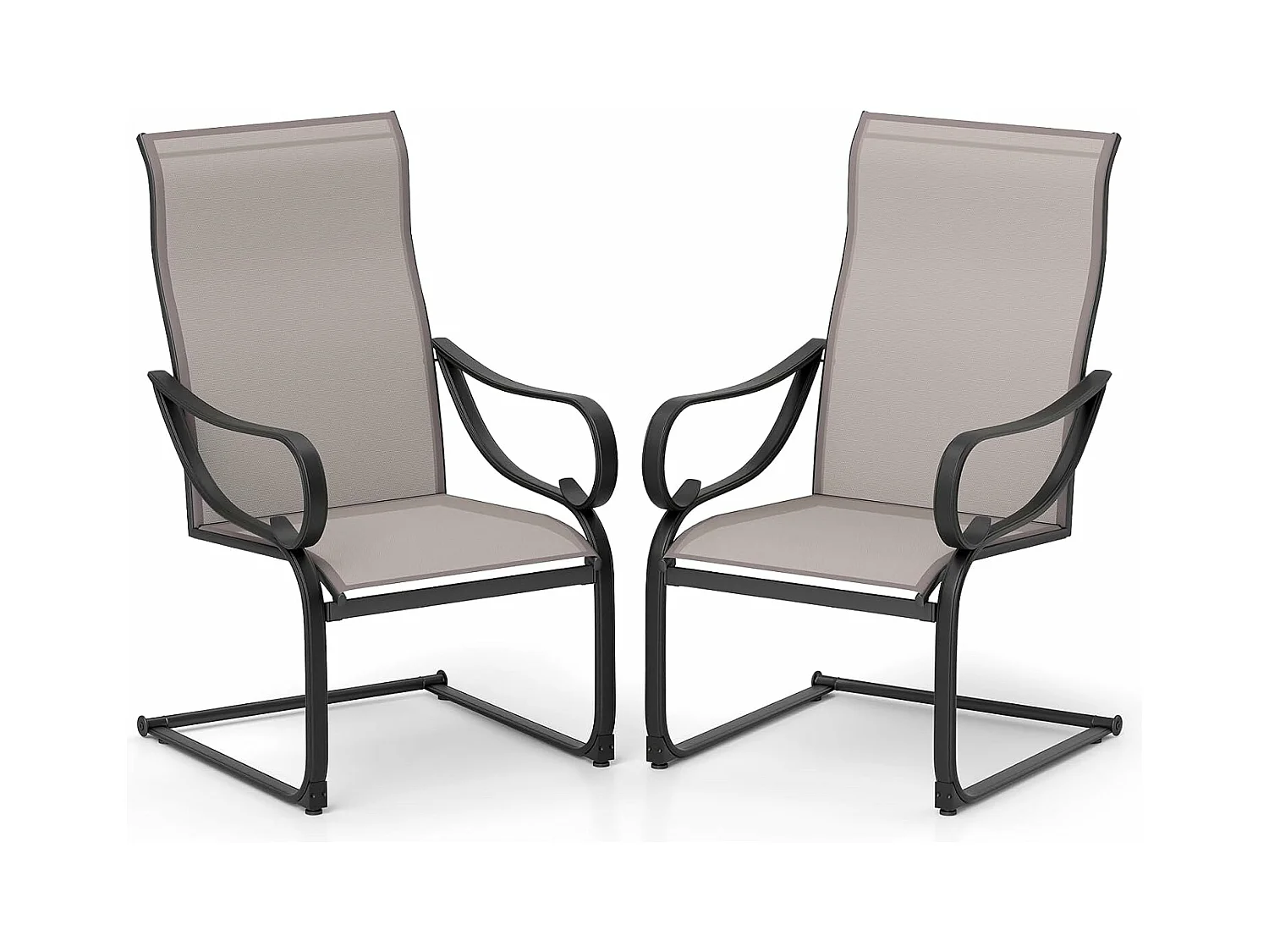 Lot de 2 Chaises de Jardin, Fauteuil d'Exterieur Confortable à Ressorts en ‘C’, Tissu Respirant, avec Accoudoirs, Capacité 150 kg, 69 x 62 x 108 cm