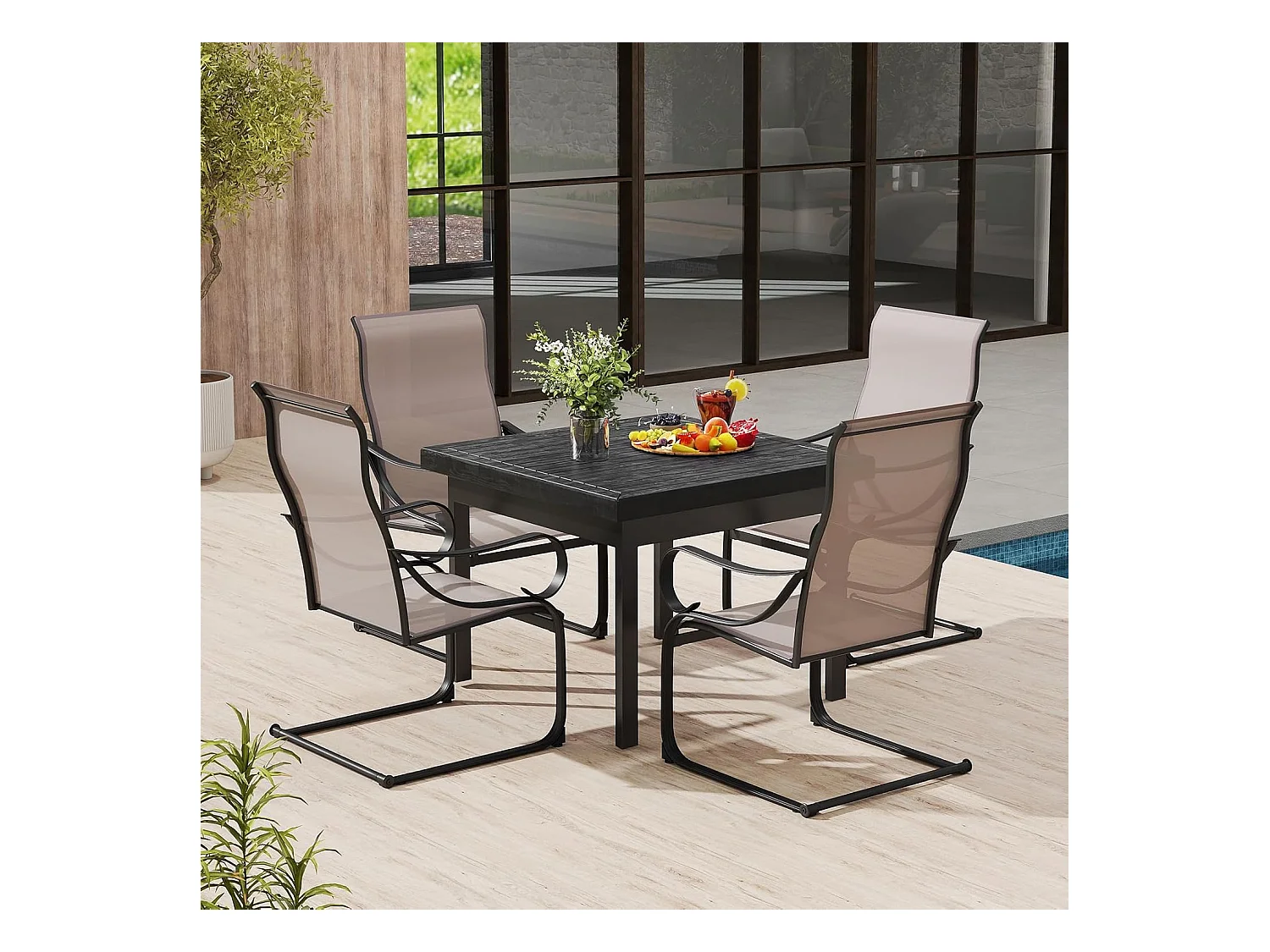 Lot de 2 Chaises de Jardin, Fauteuil d'Exterieur Confortable à Ressorts en ‘C’, Tissu Respirant, avec Accoudoirs, Capacité 150 kg, 69 x 62 x 108 cm