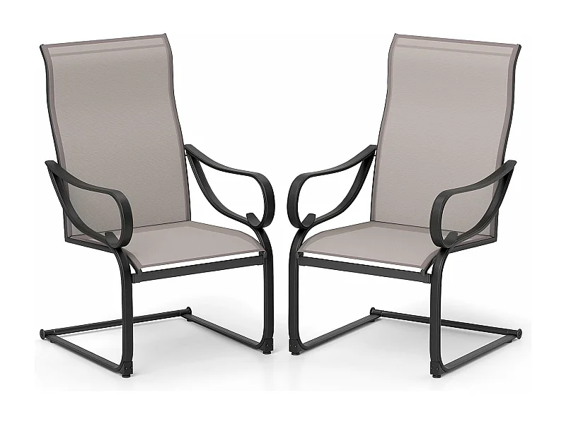 Set van 2 tuinstoelen, comfortabele buitenfauteuil met C-veren, ademende stof, met armleuningen, draagvermogen 150 kg, 69 x 62 x 108 cm