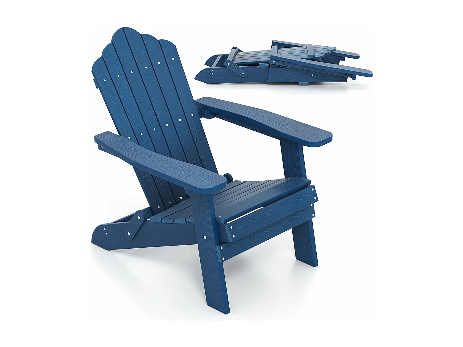 Fauteuil de Jardin, Chaise Adirondack Pliable, Dossier Incliné, Vis en Acier Inoxydable, Chaise Longue Exterieur 88 x 77 cm, Charge 180 kg (Marine)